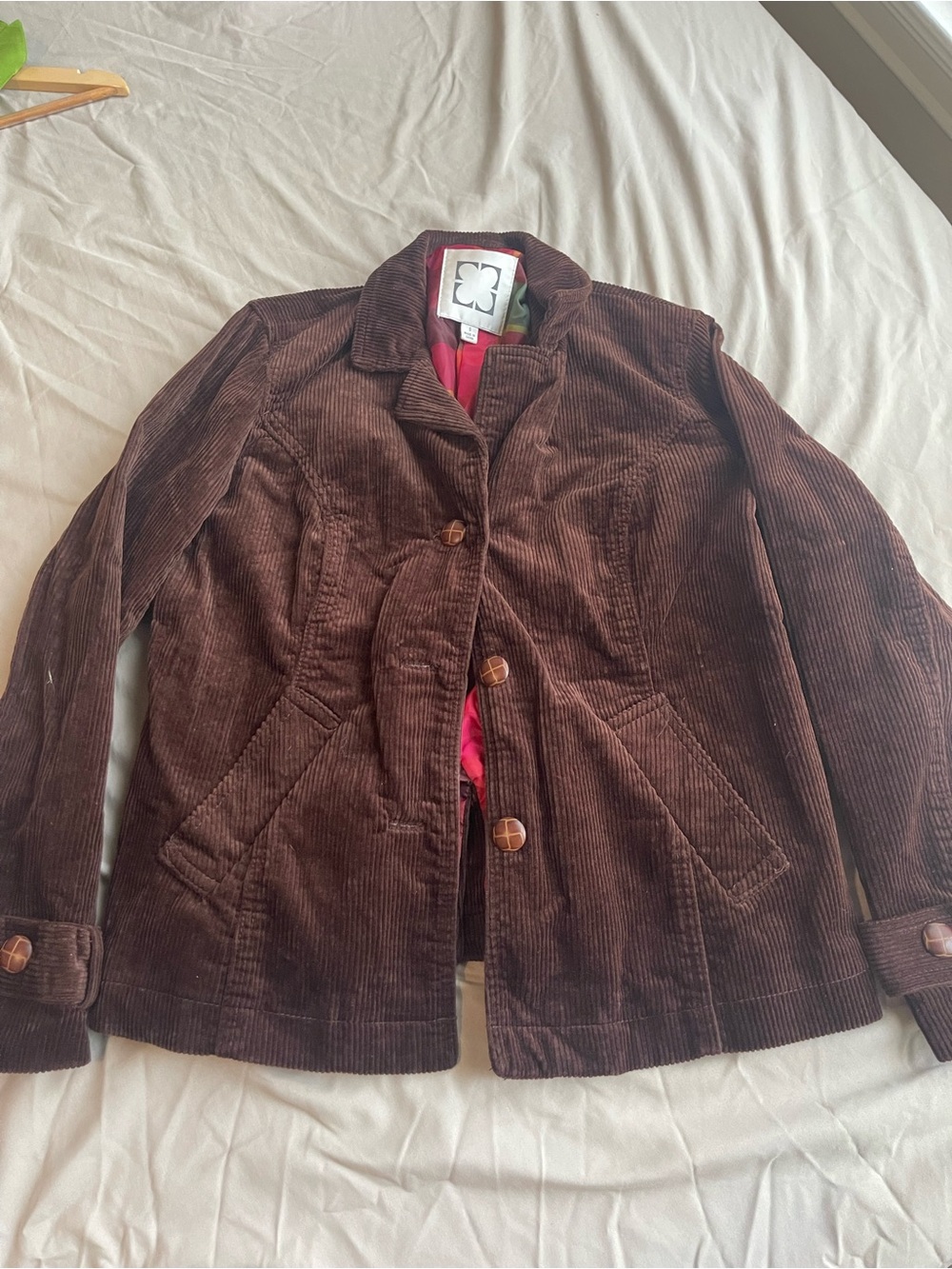 Liz Claiborne Brown Corduroy Button-Front Jacket with Red Lining